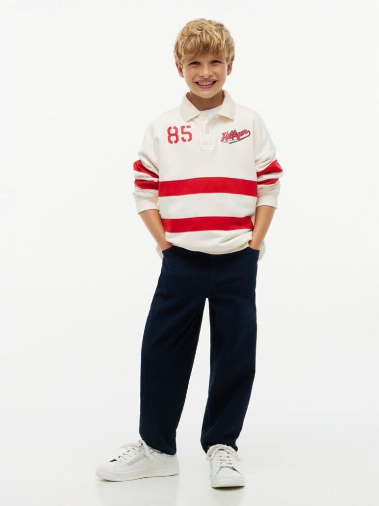 Blue Herringbone Barrel Leg Twill Trousers  Boys