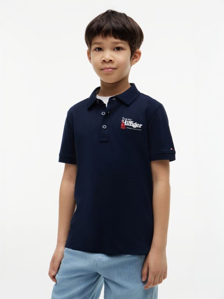 Blue Regular Fit Graphic Embroidery Polo Shirt  Boys