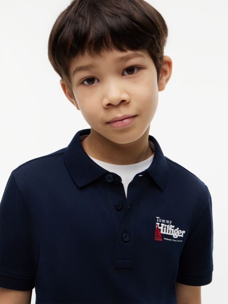 Blue Regular Fit Graphic Embroidery Polo Shirt  Boys
