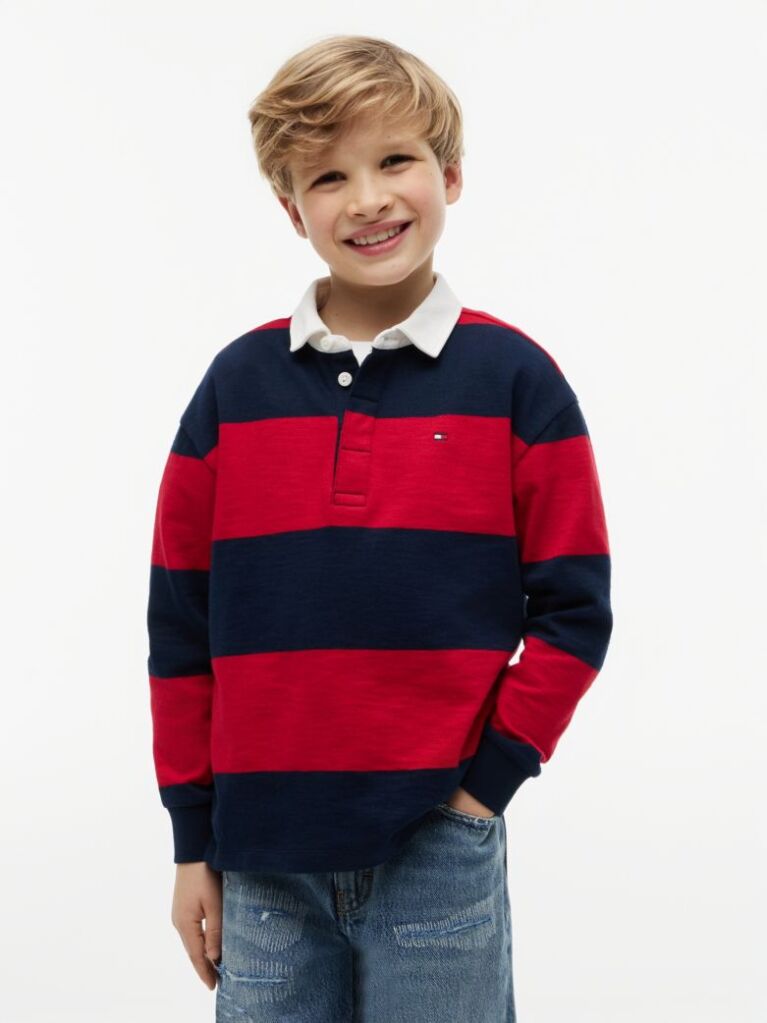Multi Regular Fit Stripe Long Sleeve Polo Shirt  Boys