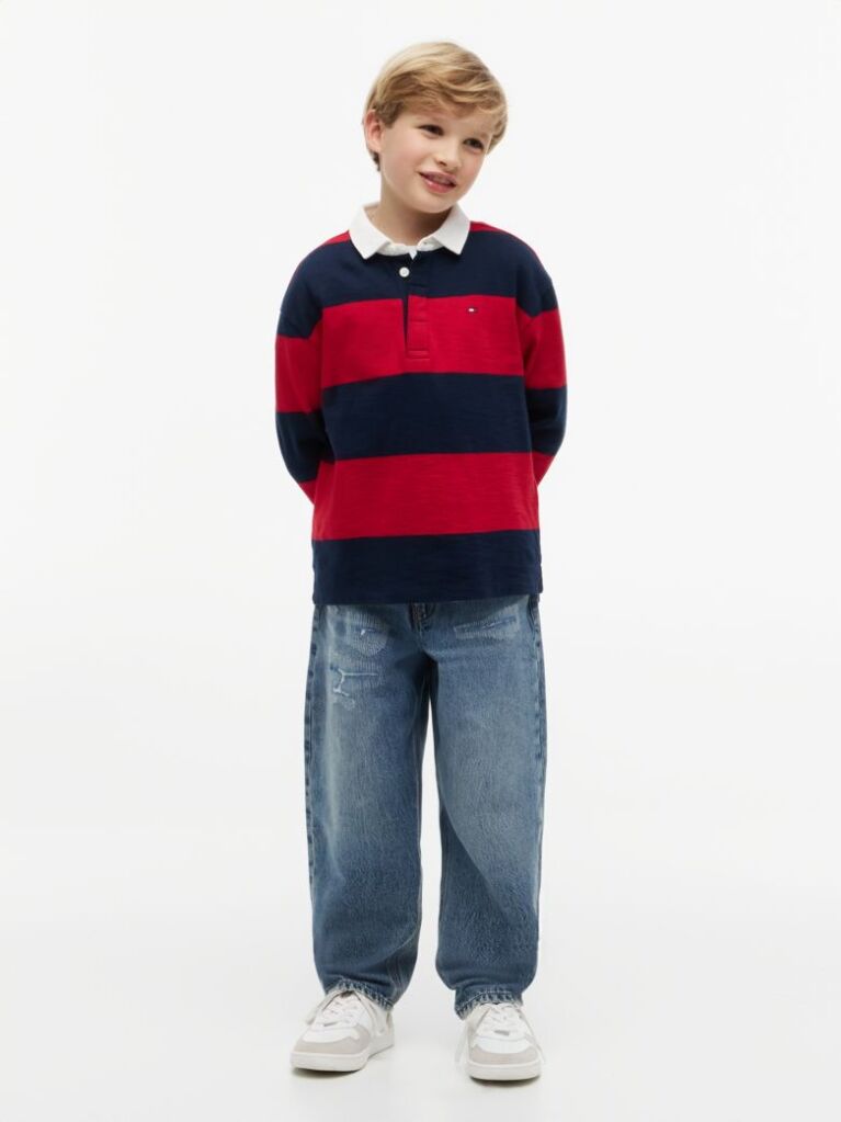 Multi Regular Fit Stripe Long Sleeve Polo Shirt  Boys