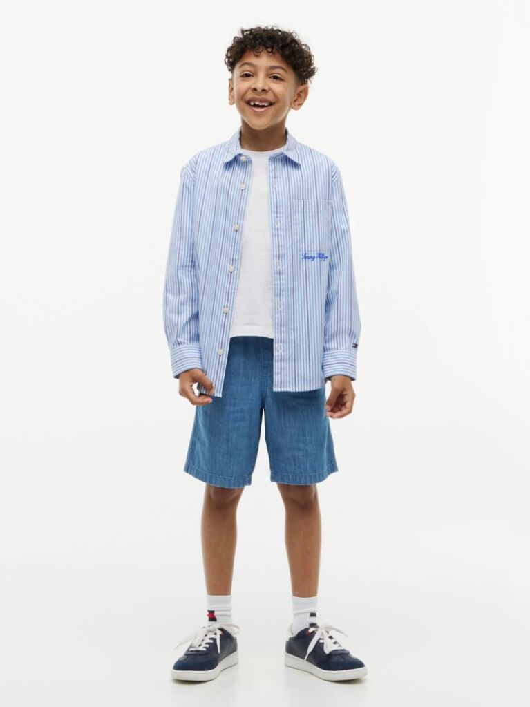 Multi Regular Fit Stripe Logo Embroidery Poplin Shirt  Boys