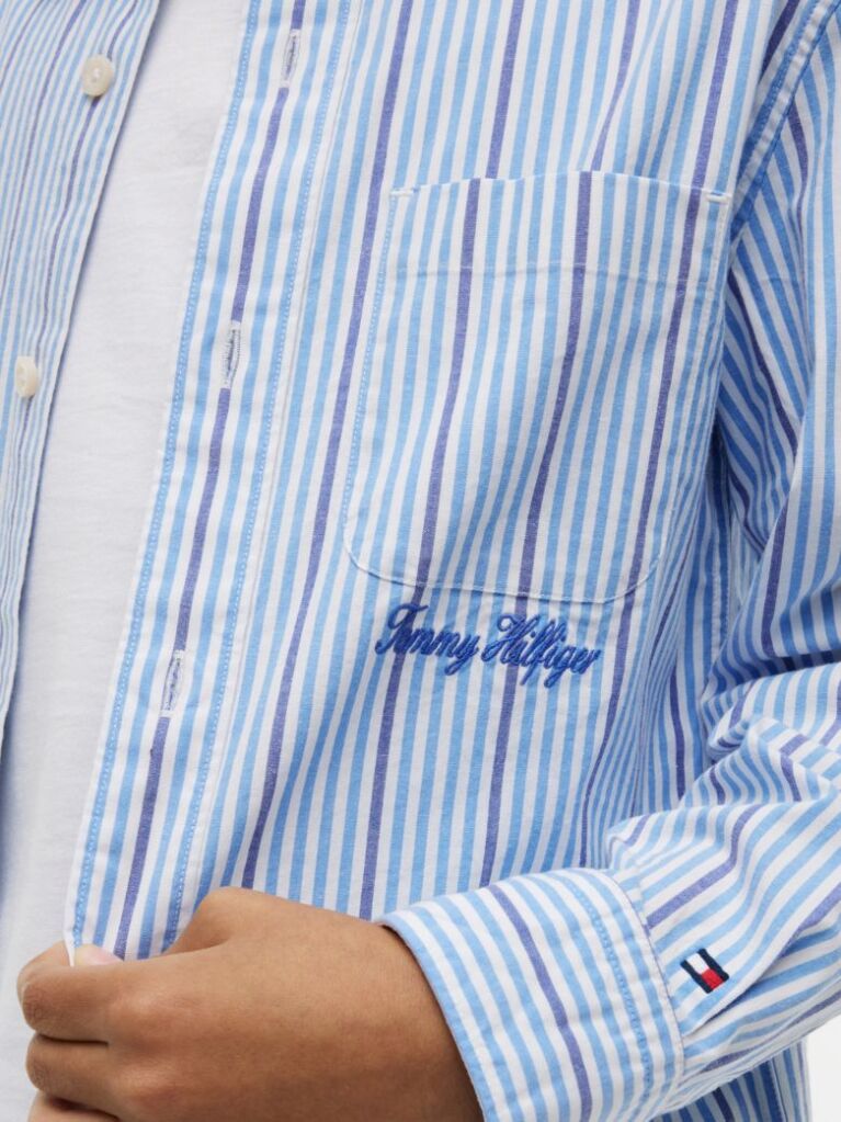 Multi Regular Fit Stripe Logo Embroidery Poplin Shirt  Boys