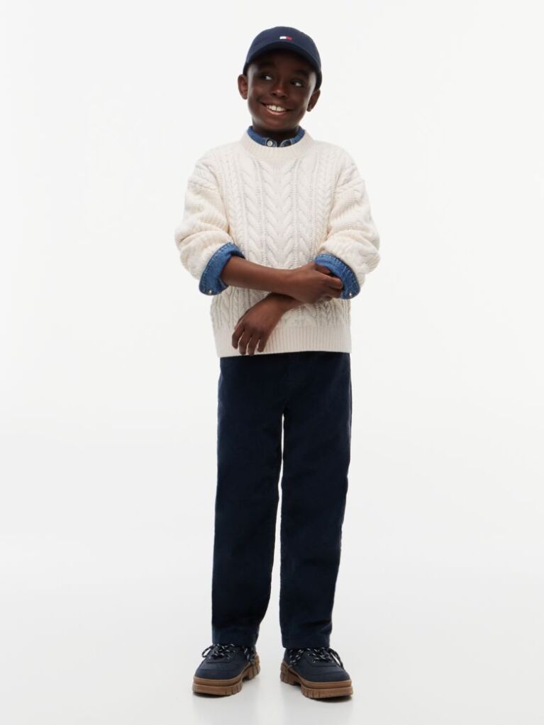 Beige Logo Appliqué Cable Knit Jumper  Boys