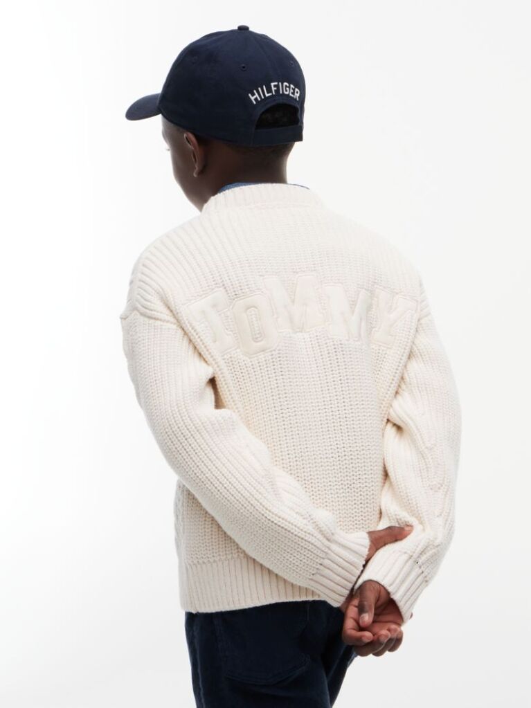 Beige Logo Appliqué Cable Knit Jumper  Boys