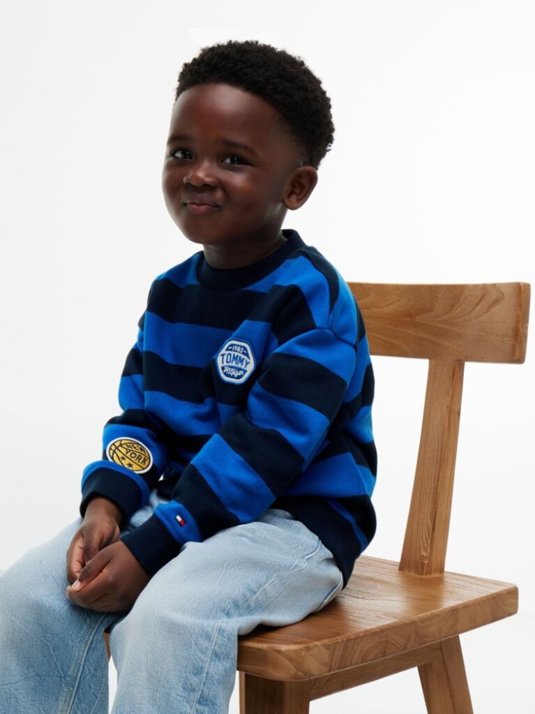 Multi Stripe Logo Badge Crew Neck Sweatshirt  Boys