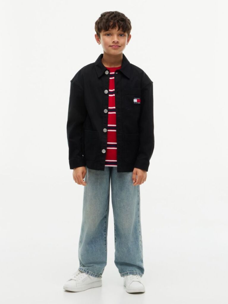 Black Oversized Fit Herringbone Twill Overshirt  Boys