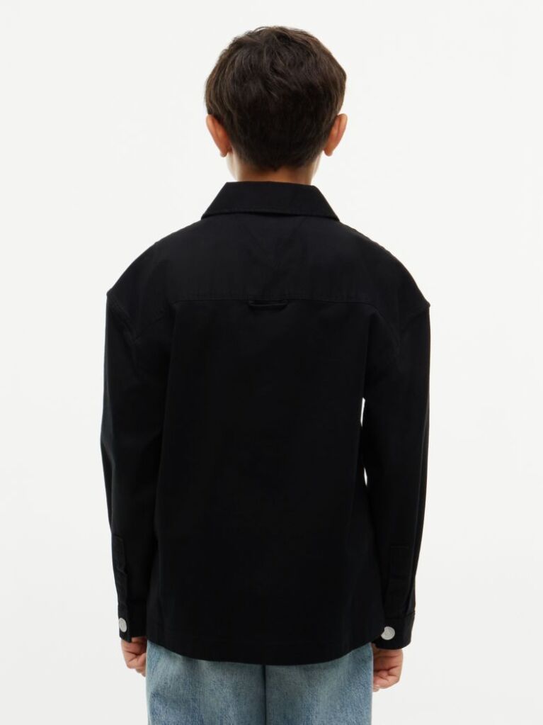 Black Oversized Fit Herringbone Twill Overshirt  Boys