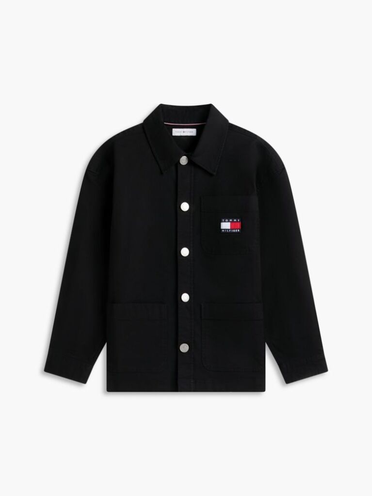 Black Oversized Fit Herringbone Twill Overshirt  Boys
