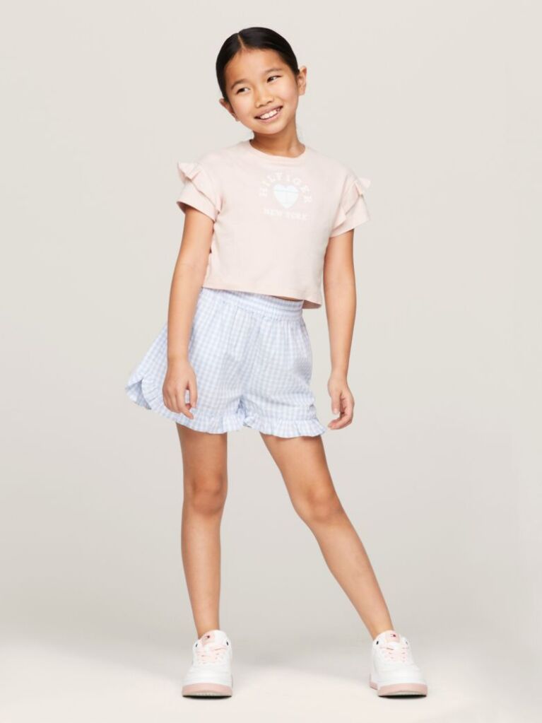 Pink Heart Flag Ruffle Sleeve Relaxed T-Shirt  Girls
