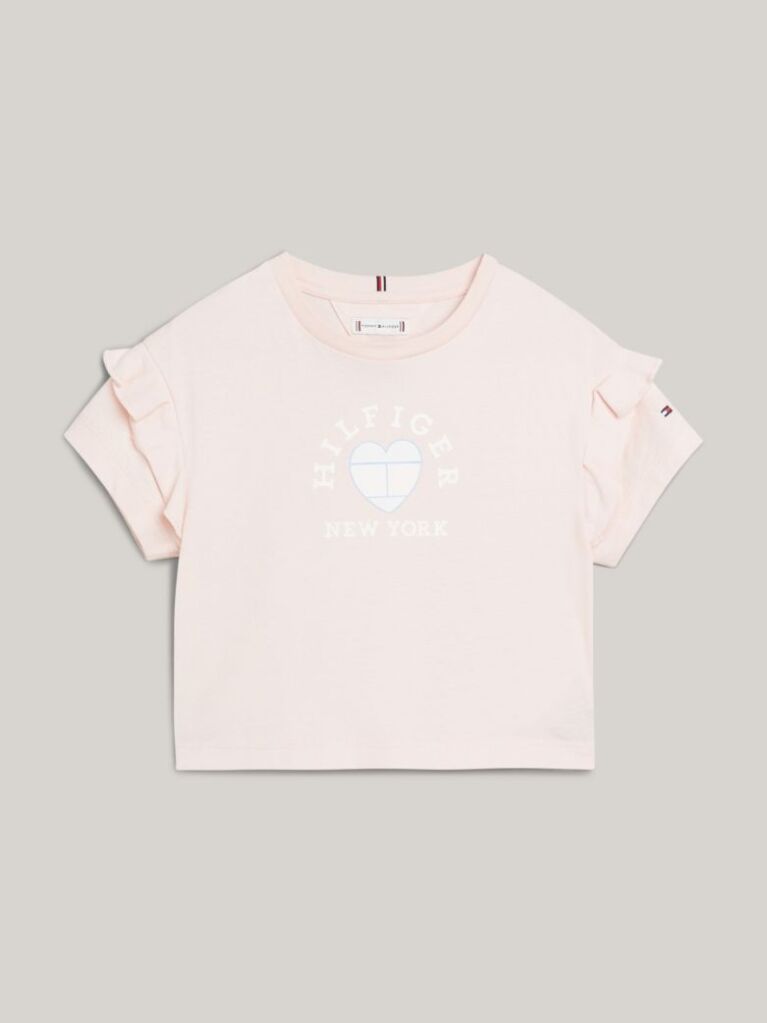 Pink Heart Flag Ruffle Sleeve Relaxed T-Shirt  Girls