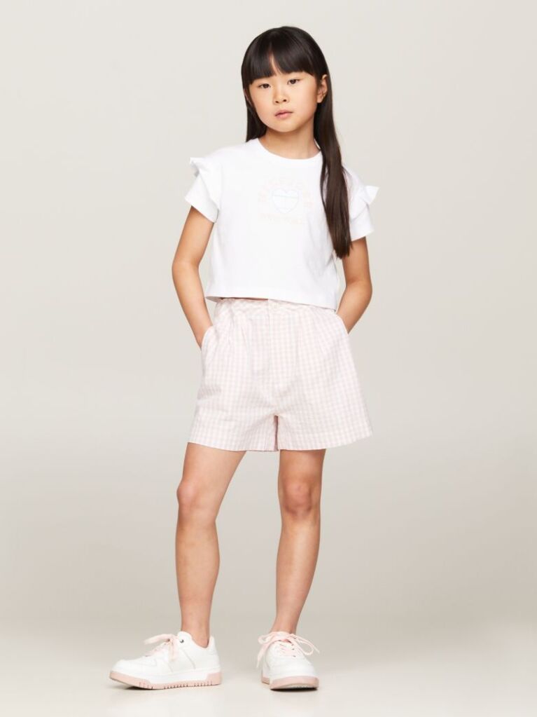 White Heart Flag Ruffle Sleeve Relaxed T-Shirt  Girls