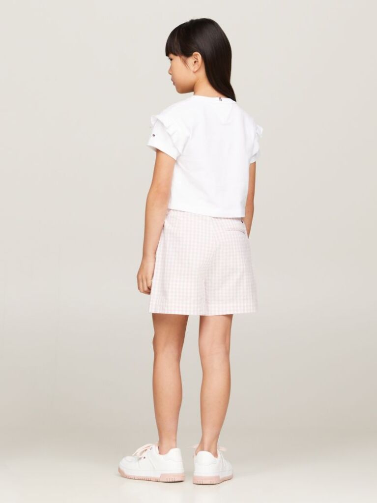White Heart Flag Ruffle Sleeve Relaxed T-Shirt  Girls