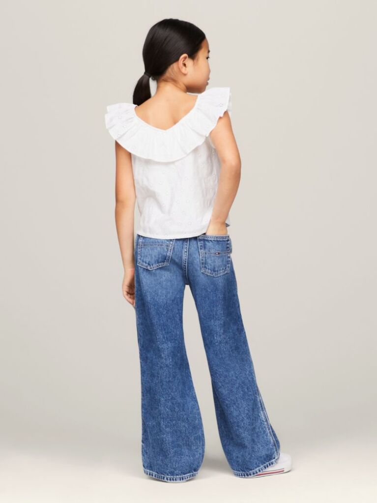White TH Monogram Broderie Anglaise Cropped Blouse  Girls