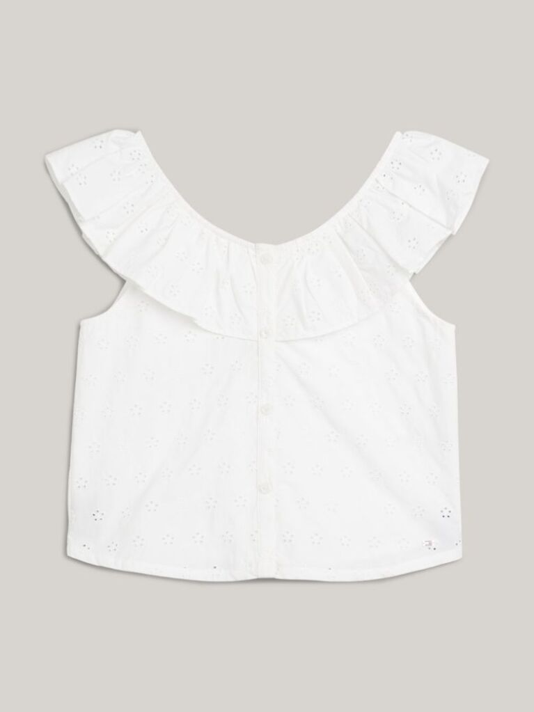 White TH Monogram Broderie Anglaise Cropped Blouse  Girls