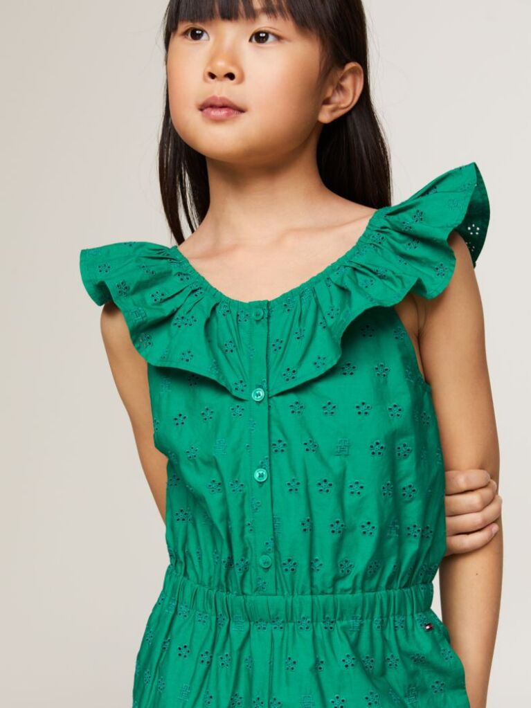 Green TH Monogram Broderie Anglaise Jumpsuit  Girls