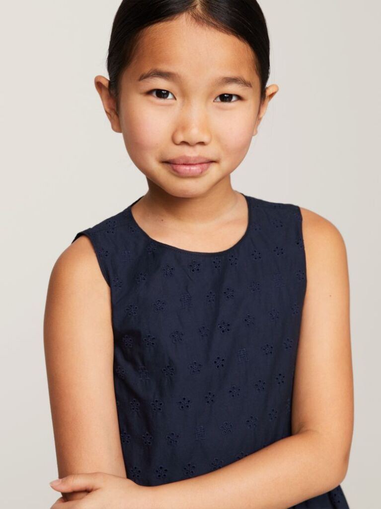 Blue TH Monogram Broderie Anglaise Sleeveless Dress  Girls