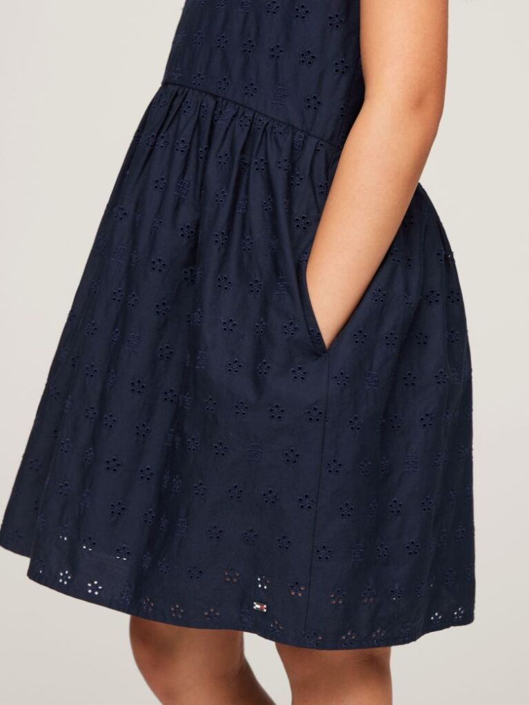 Blue TH Monogram Broderie Anglaise Sleeveless Dress  Girls