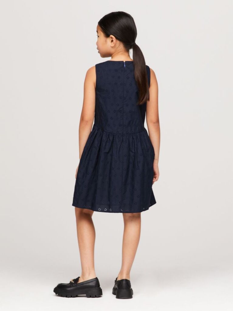 Blue TH Monogram Broderie Anglaise Sleeveless Dress  Girls