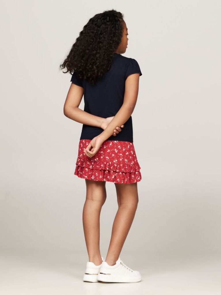 Blue Floral Logo Print Slim Fit T-Shirt  Girls