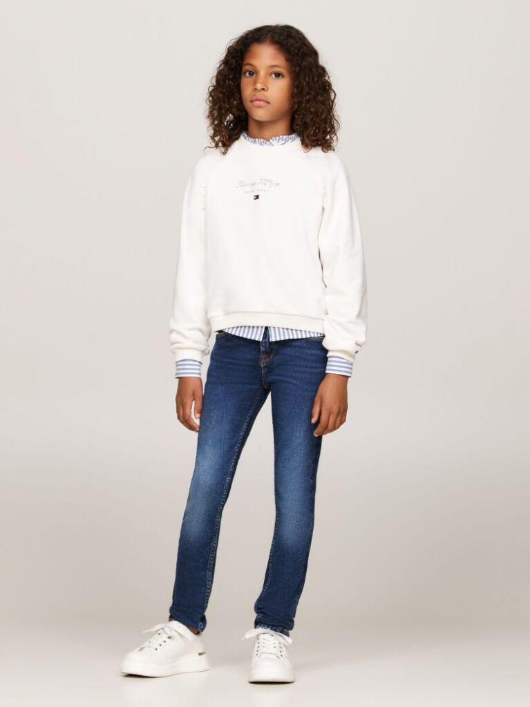 Blue Skinny Mid Wash Faded Jeans  Girls