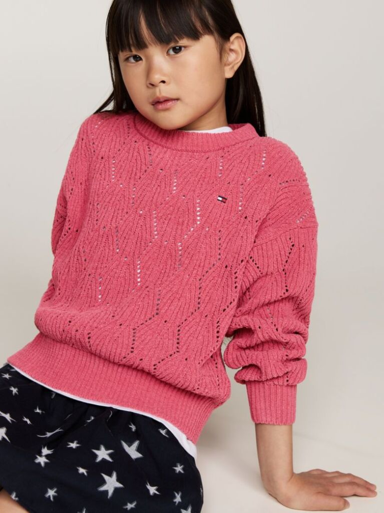 Red Chenille Open Knit Relaxed Jumper  Girls