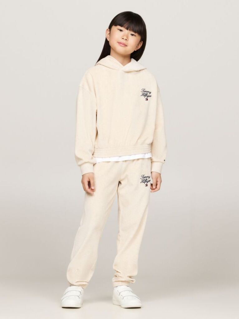 Beige Velour Cuffed Joggers  Girls