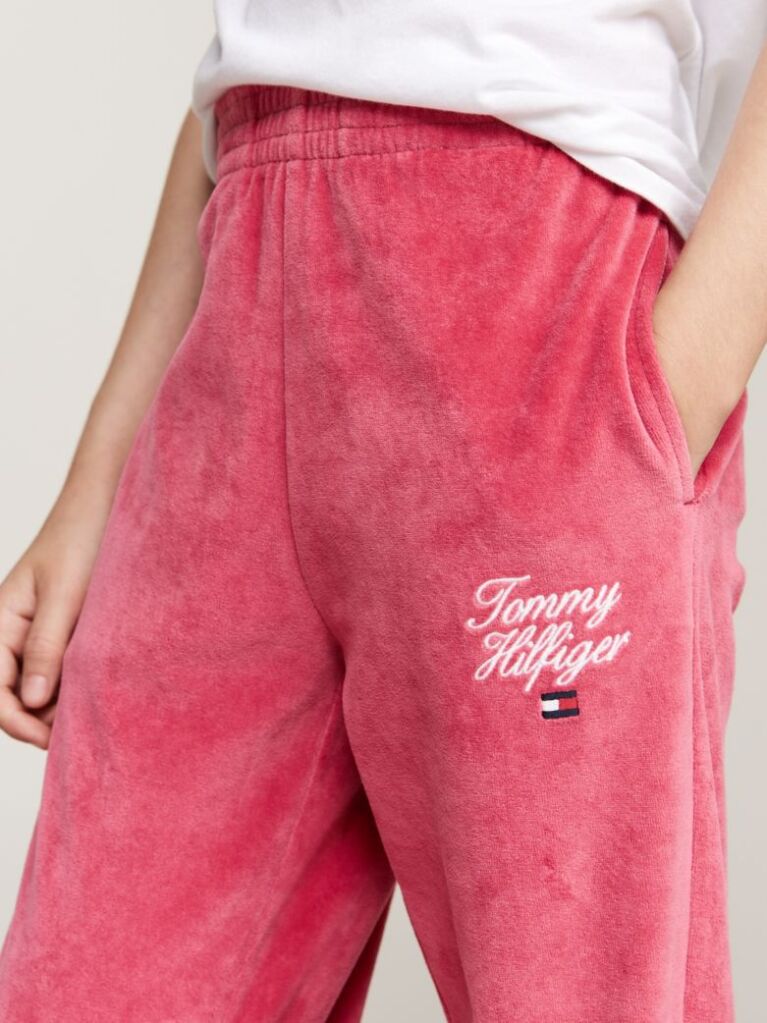 Red Velour Cuffed Joggers  Girls