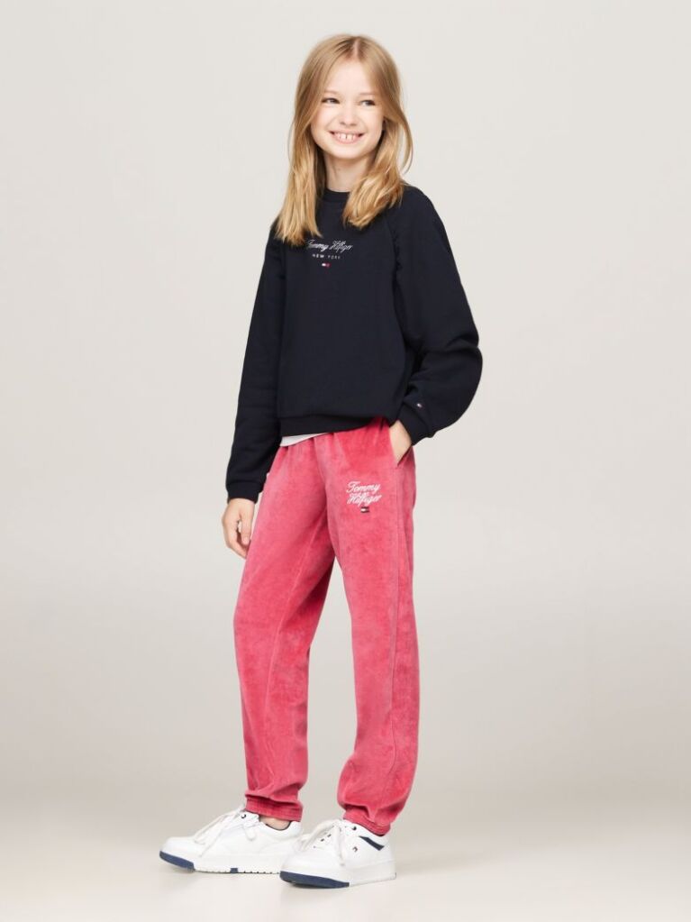 Red Velour Cuffed Joggers  Girls