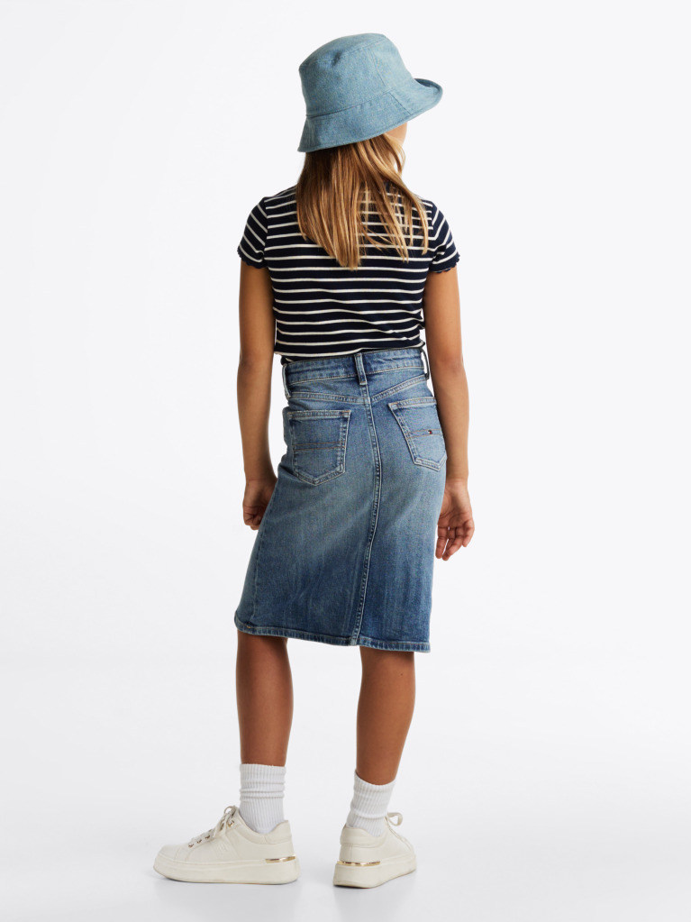 Blue Vintage Wash Denim Midi Skirt  Girls