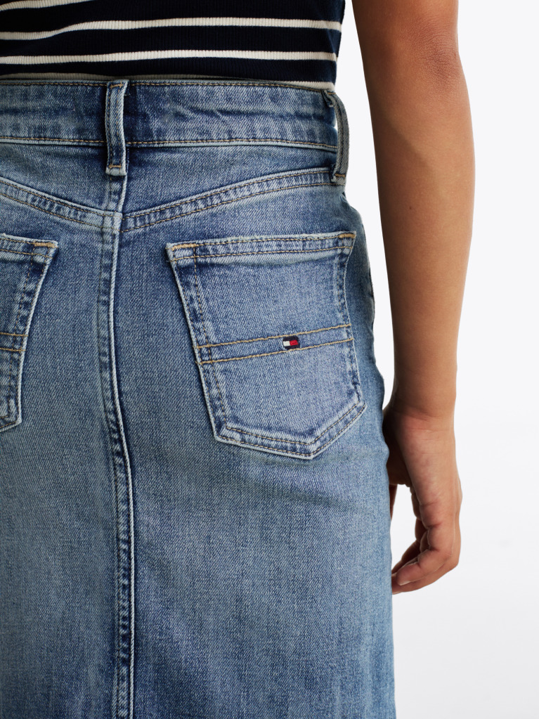 Blue Vintage Wash Denim Midi Skirt  Girls