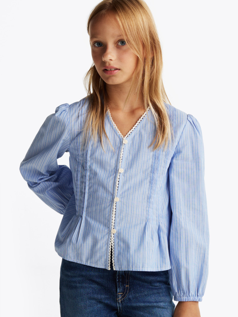Blue Stripe Pleated Blouse  Girls