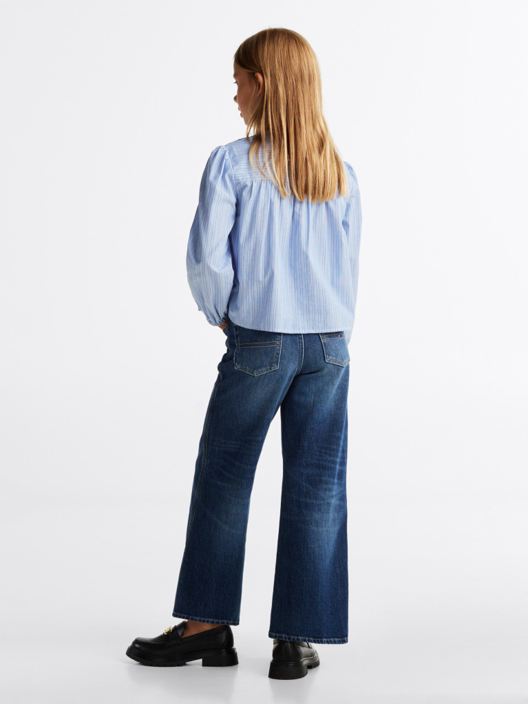 Blue Stripe Pleated Blouse  Girls