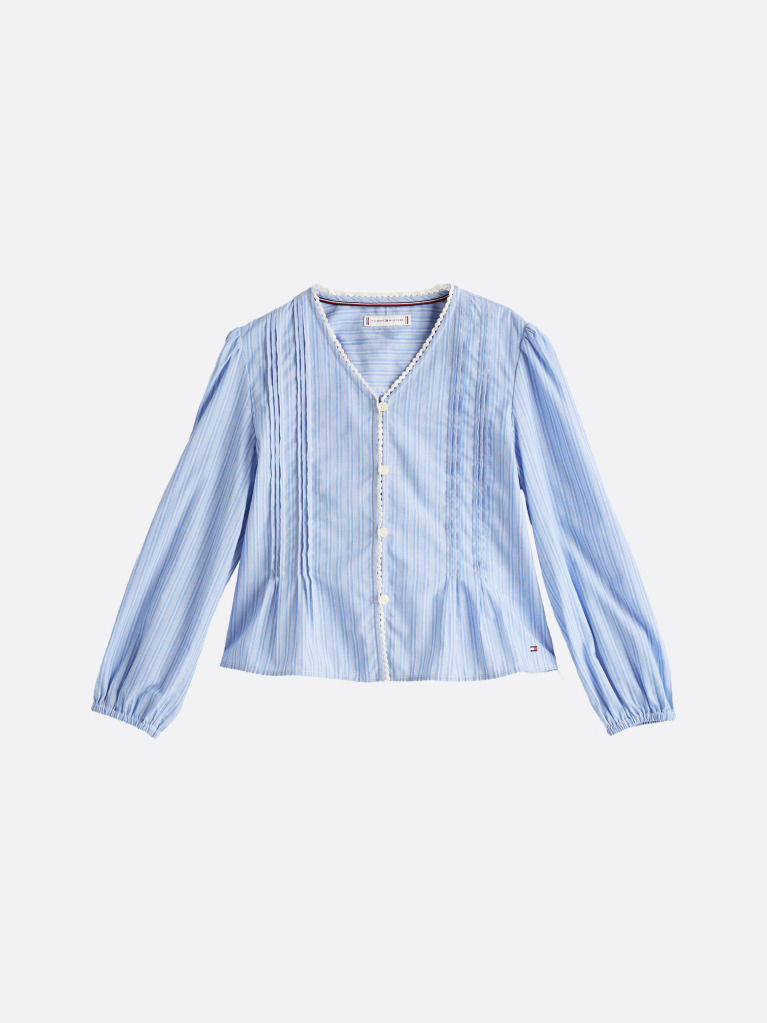Blue Stripe Pleated Blouse  Girls