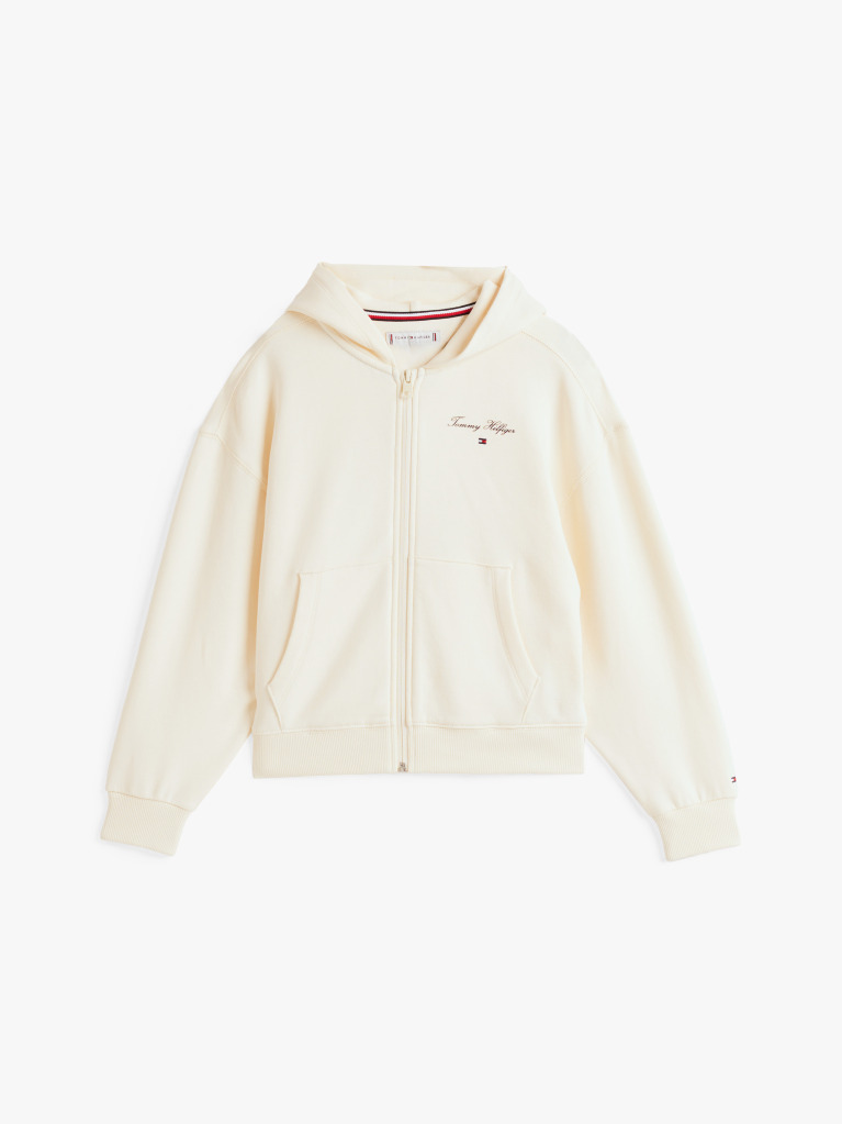 Beige Varsity Relaxed Zip-Thru Hoody  Girls