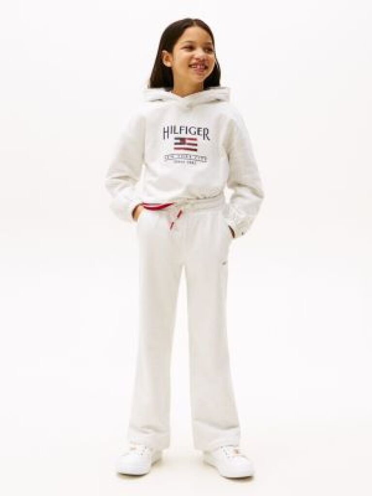 White Logo Embroidery Wide Leg Joggers  Girls