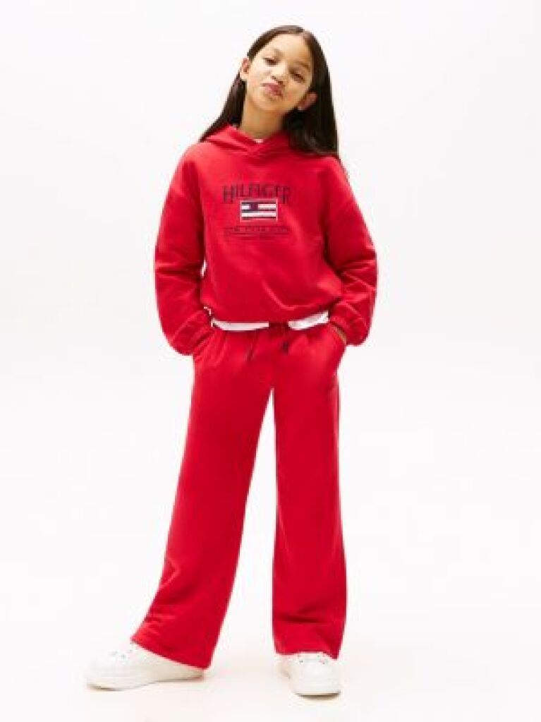 Red Logo Embroidery Wide Leg Joggers  Girls