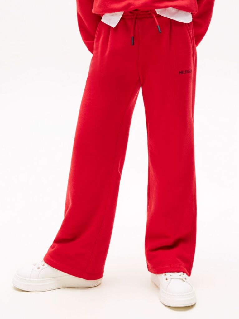Red Logo Embroidery Wide Leg Joggers  Girls
