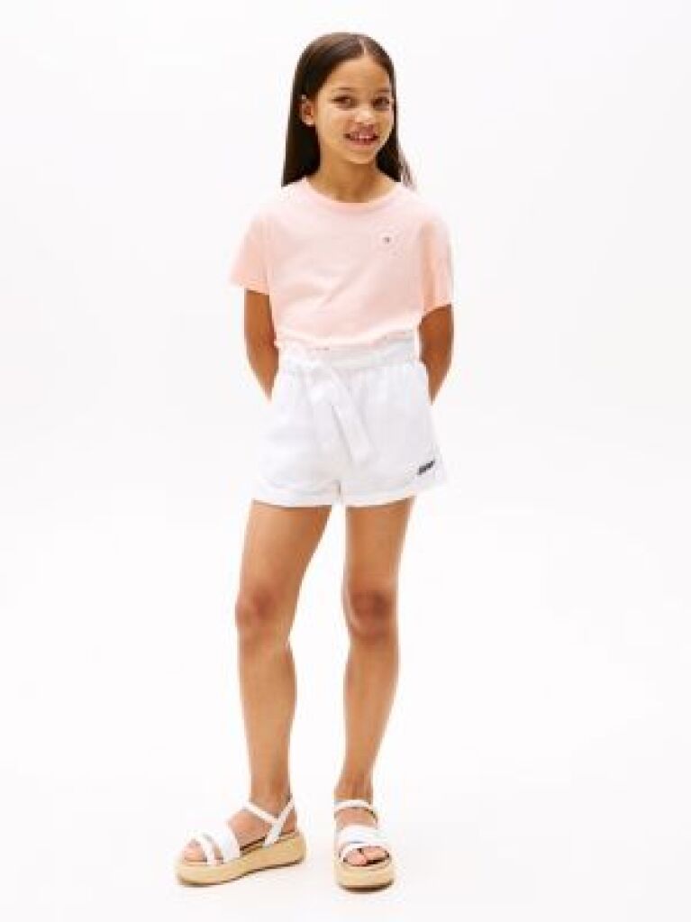 White Linen Blend Shorts  Girls