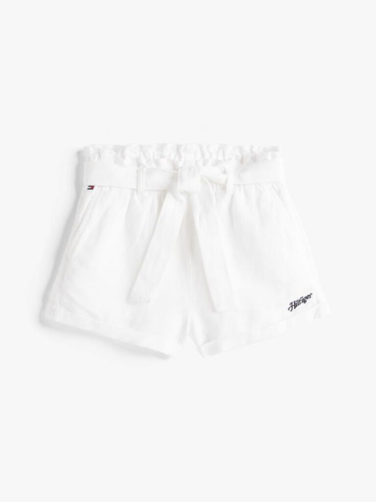 White Linen Blend Shorts  Girls