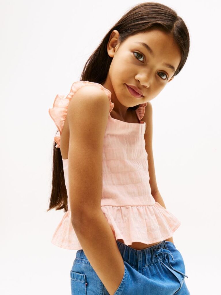 Pink Textured Ruffle Top  Girls