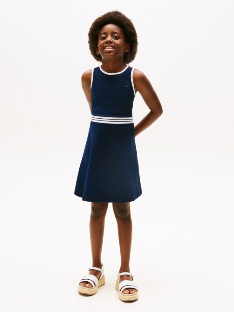 Blue Crew Neck Sleeveless Skater Dress  Girls