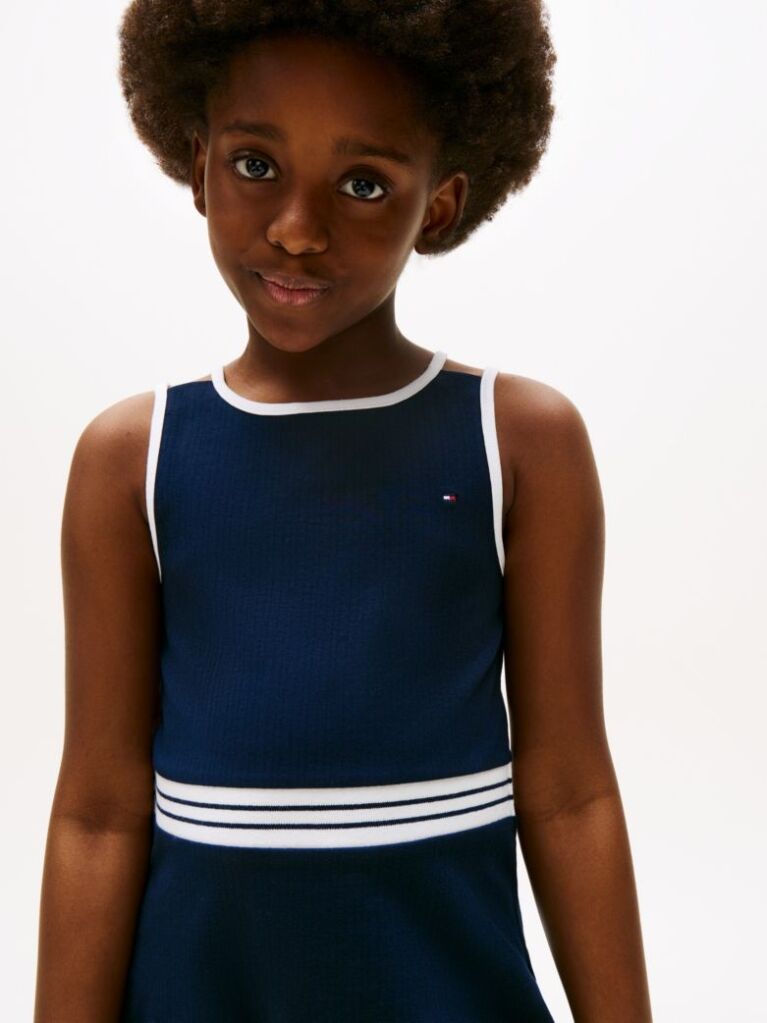 Blue Crew Neck Sleeveless Skater Dress  Girls