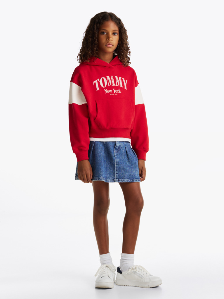 Red Colour-Blocked Varsity Hoody  Girls
