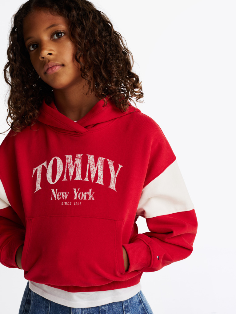 Red Colour-Blocked Varsity Hoody  Girls