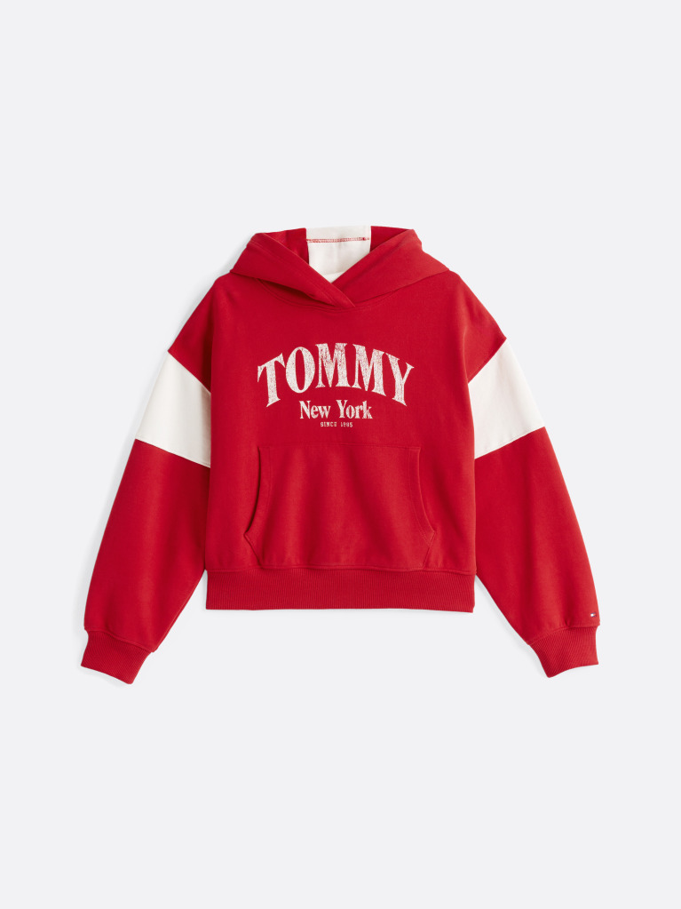 Red Colour-Blocked Varsity Hoody  Girls