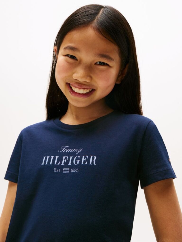 Blue Glitter Logo Crew Neck T-Shirt  Girls
