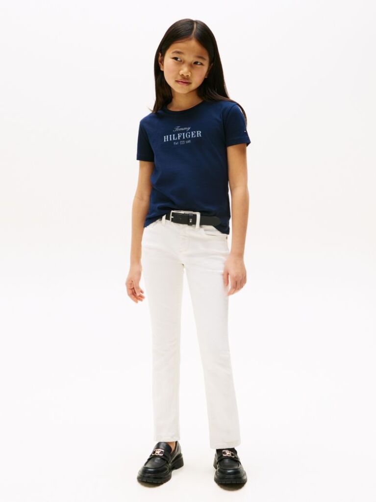 Blue Glitter Logo Crew Neck T-Shirt  Girls