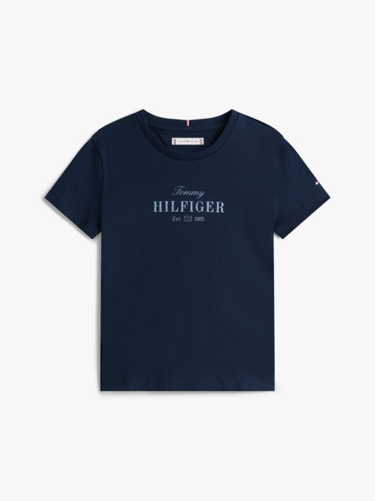 Blue Glitter Logo Crew Neck T-Shirt  Girls