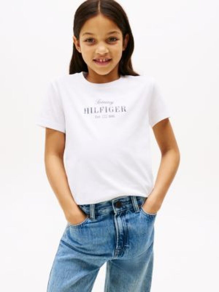 White Glitter Logo Crew Neck T-Shirt  Girls